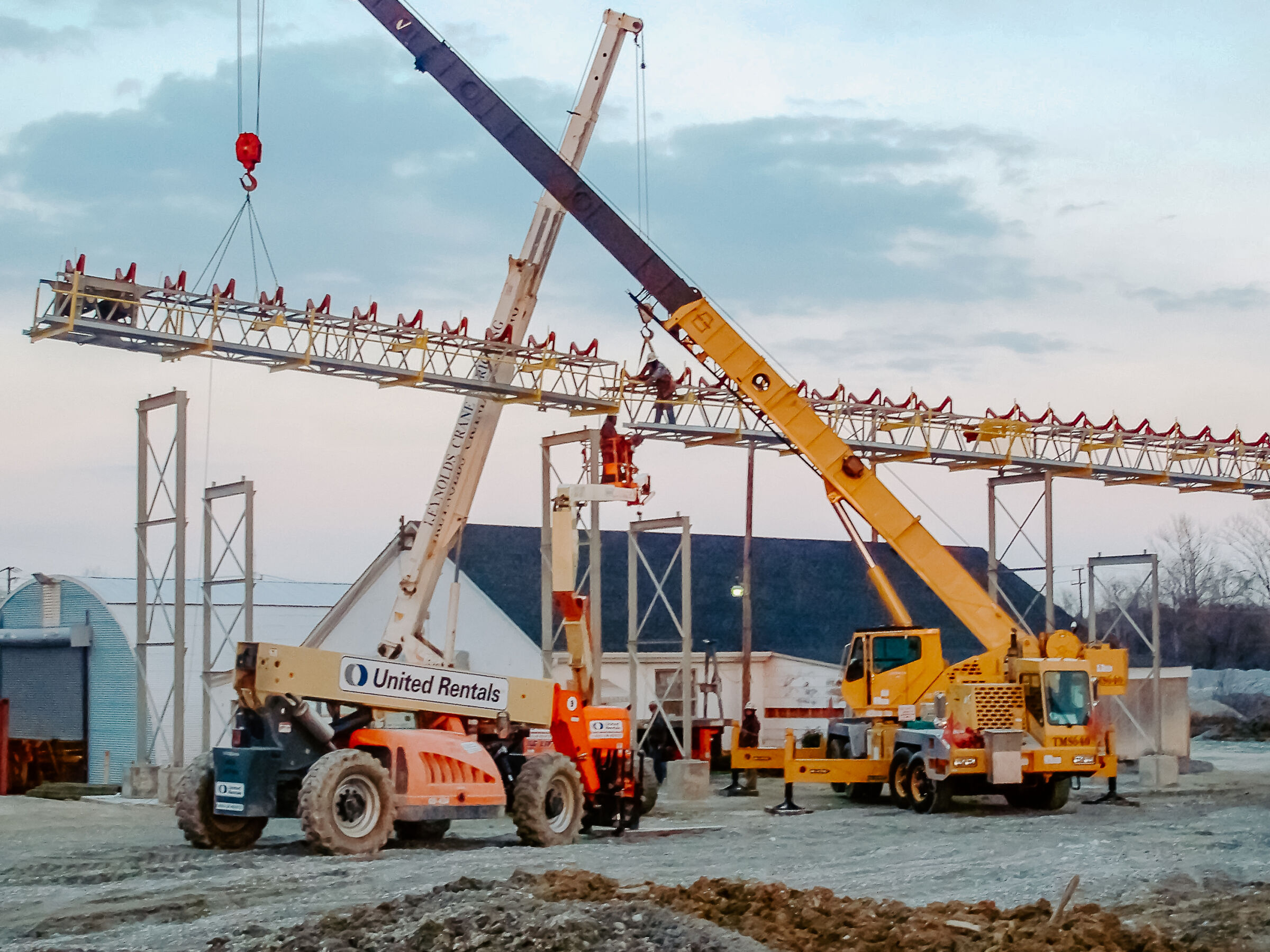 Cranes at a D.R. Reynolds construction site.