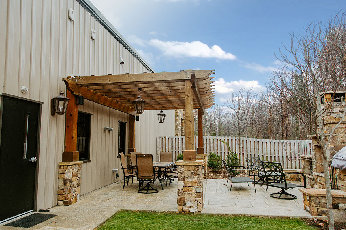 Porch with pergola at D. R. Reynolds construction project at IPCD Industrial Solutions in North Carolina.