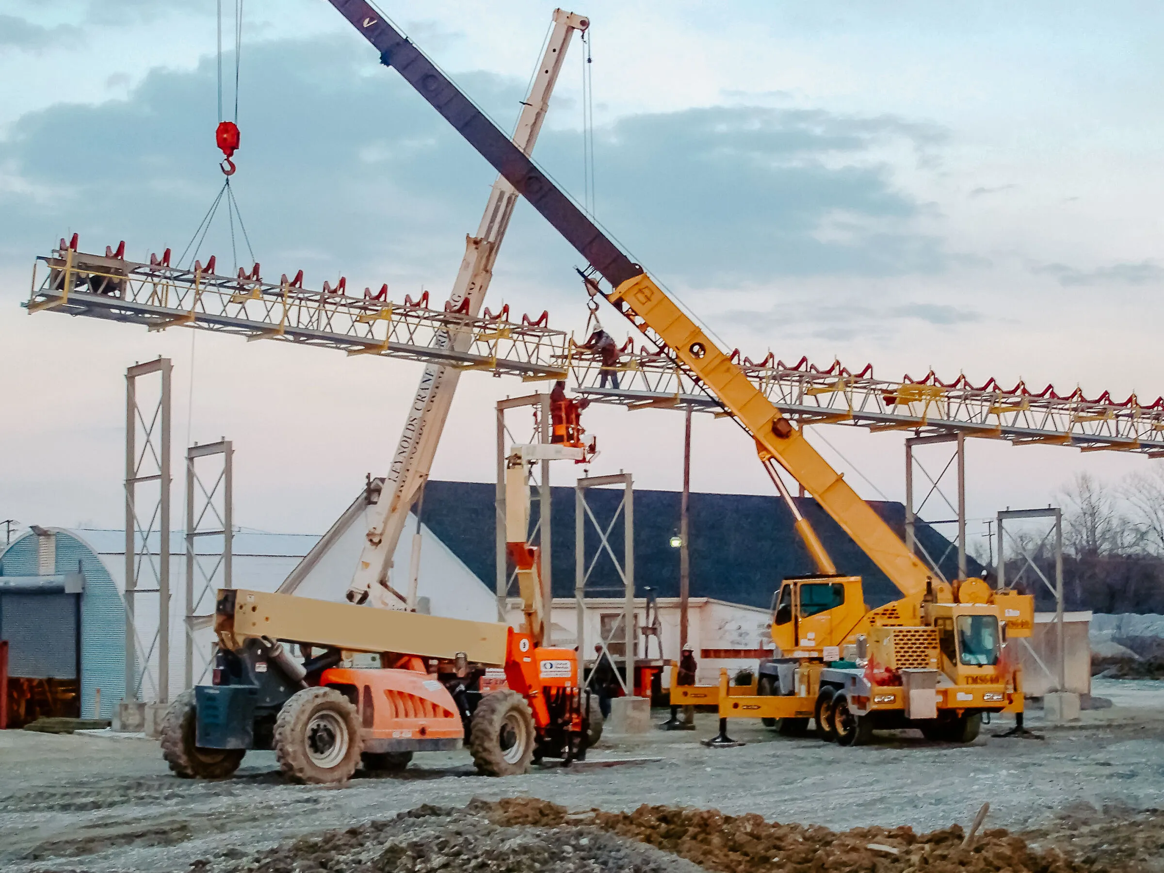 Two D. R. Reynolds cranes on construction site in North Carolina.